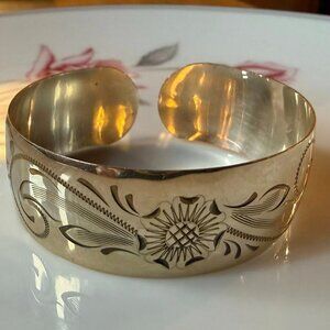 Vintage Etched Wide Gold Filled Cuff